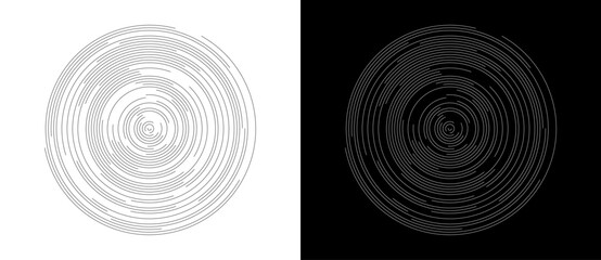 Abstract background with circles. Art lines graphic design. Black shape on a white background and the same white shape on the black side.