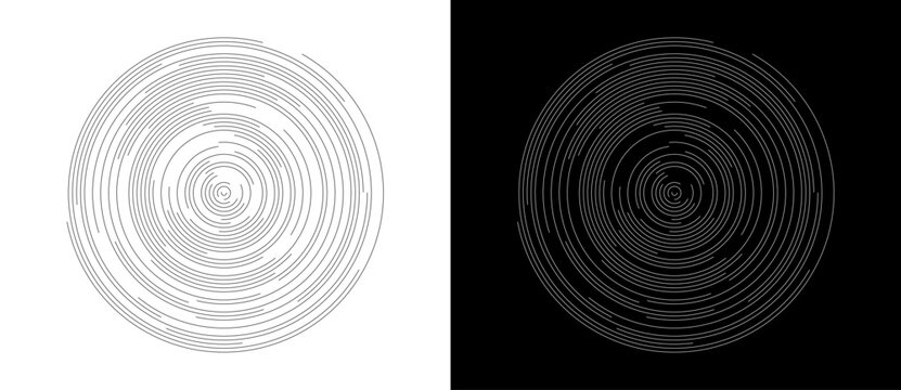 Abstract background with circles. Art lines graphic design. Black shape on a white background and the same white shape on the black side.