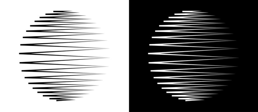 Art lines circle as icon or logo. Globe planet concept. Black shape on a white background and the same white shape on the black side.
