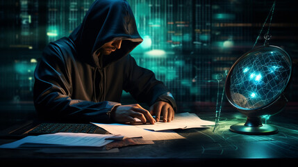 Anonymer Hacker an Computer, Cyberkriminalität	 - obrazy, fototapety, plakaty