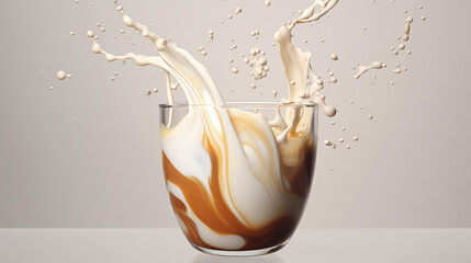 Splashes and bursts of hot flavoured coffee with steam, smoke in a white cup on a white background. Created with Generative AI technology. - Powered by Adobe