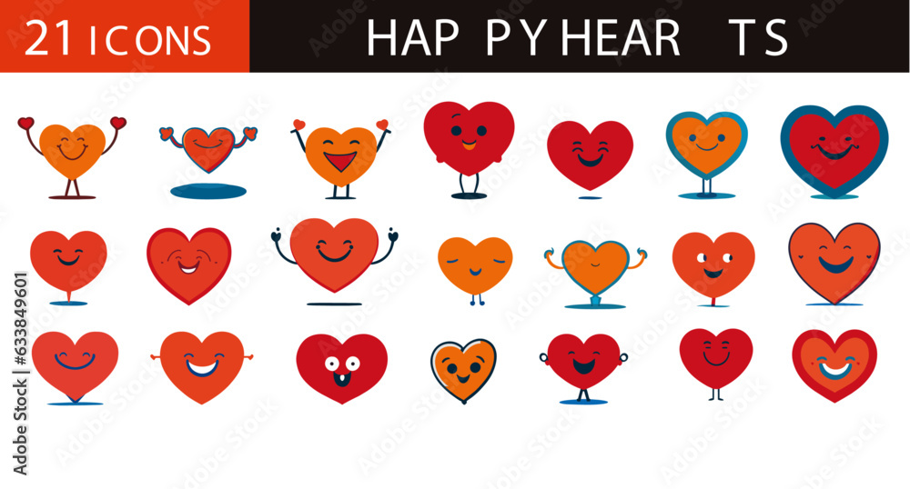 Wall mural set of icons of hearts