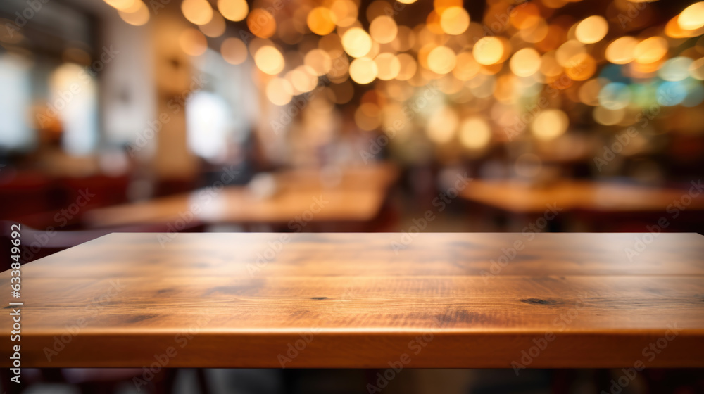 Aufkleber coffee table in the background of a blurred coffee shop with copy space. created with generative ai 