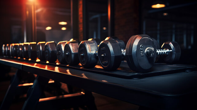 Gym weights under strong dramatic lighting of gym weights