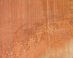Freemont Indian Tribes Carved Petroglyphs Onto The Sandstone Walls , Fruita, Capitol Reef National Park, Utah, USA