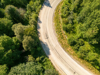 Drone view of the winding road from Domanic Town of Kutahya to Inegöl direction