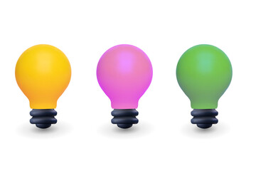 3d light bulb, light idea icon. Realistic light bulb vector idea metaphor