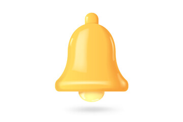 3d notification bell icon. 3d render yellow ringing bell with new notification for social media reminder. Realistic vector icon
