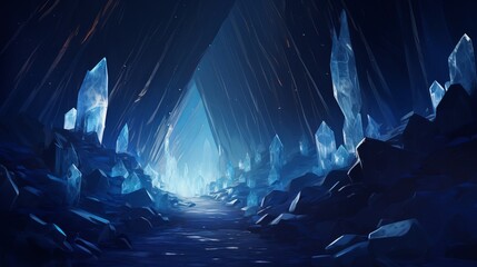 Mysterious blue crystal cave, stimulating adventure concept Generative AI