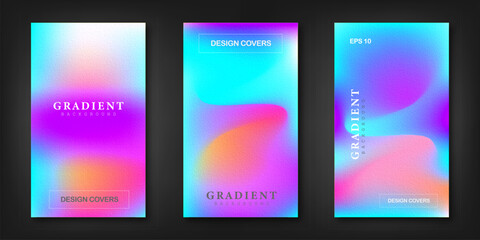 Fototapeta premium Set of covers design templates with vibrant gradient background. Trendy modern design. Applicable for placards, banners, flyers, presentations, covers and reports. Vector illustration.