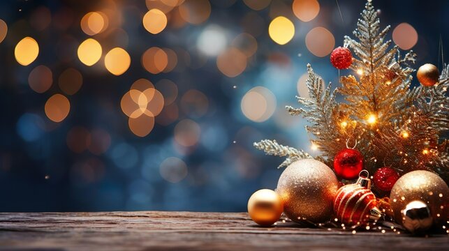 Weihnachten, Bokeh, Christbaumkugeln, Platz f&uuml;r text, Weihnachtskarte, Werbung, generative AI
