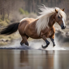 white horse running in the river