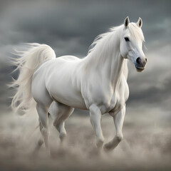 Obraz na płótnie Canvas sports white horse ready to run