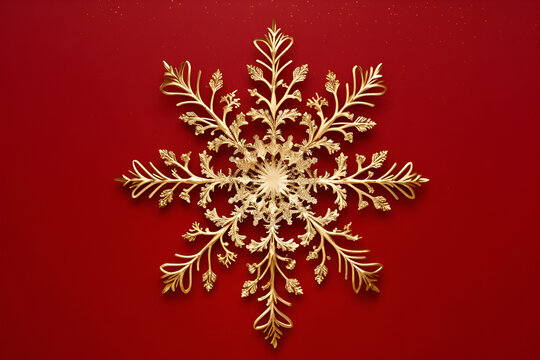 A gold snowflake on a red background