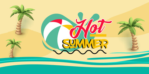 Fototapeta na wymiar Realistic Summer sale banner and poster design with tropical leaves background Vector. big and super sale summer background design.