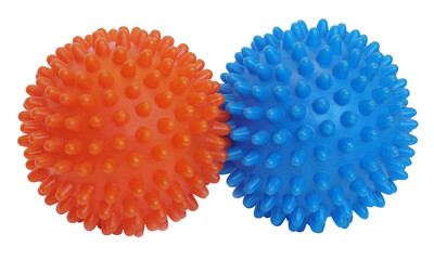 red and blue massage balls isolated on white background