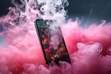 Smartphone in colored smoke