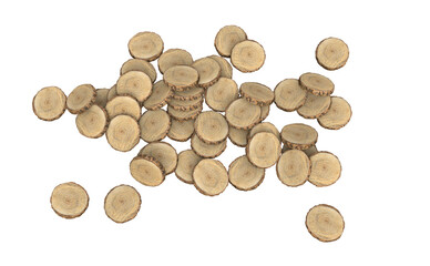 Bunch of Wooden Slices Rings with Bark 3D Illustration
