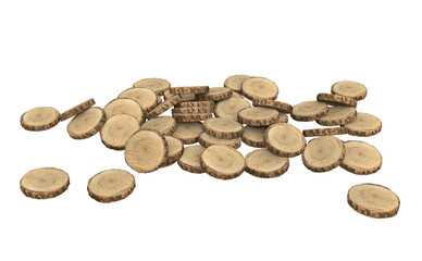 Bunch of Wooden Slices Rings with Bark 3D Illustration