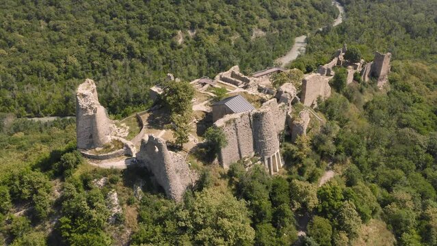 Aerial view of Ujarma fortress in Georgia