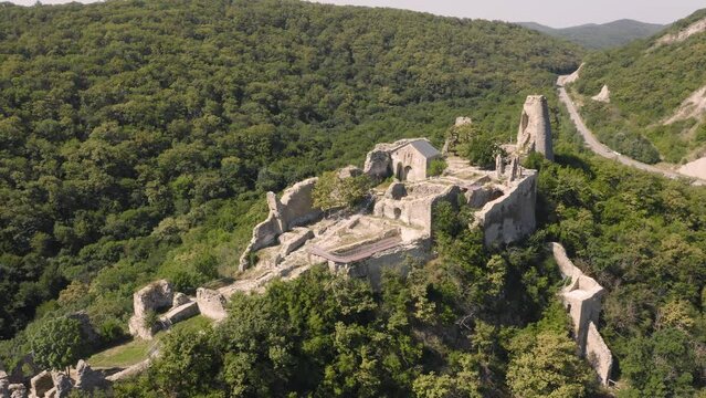 Aerial view of Ujarma fortress in Georgia