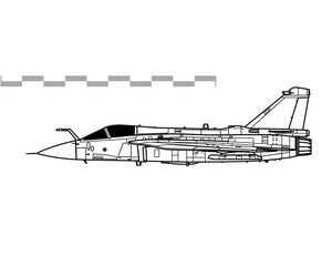 HAL LCA Tejas Mark 1A. Vector drawing of multirole light fighter. Side view. Image for illustration and infographics.