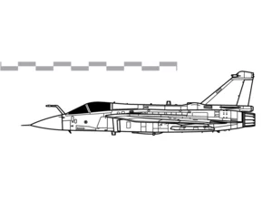Deurstickers HAL LCA Tejas Mark 1A. Vector drawing of multirole light fighter. Side view. Image for illustration and infographics. © Alex