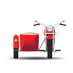 Red motorcycle with a sidecar, front view. Vector.