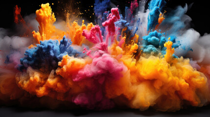 Exploding colors of dust and powder on a dark background stock photo
