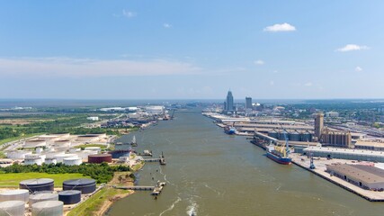 Fototapeta premium Aerial view of the port city on a summer day