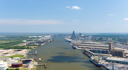 Fototapeta premium Aerial view of the port city on a summer day