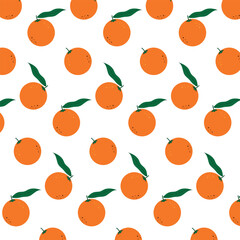 Fototapeta na wymiar Seamless bright pattern with fresh oranges for fabric, drawing labels, kitchen fabrics. Vector illustration.