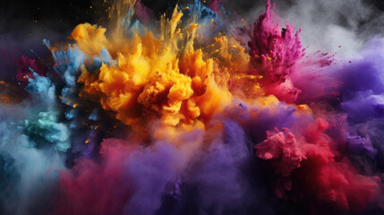 Exploding colors of dust and powder on a dark background stock photo