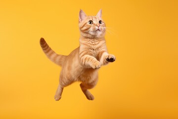 Happy cat jumping with funny expression. Generative AI