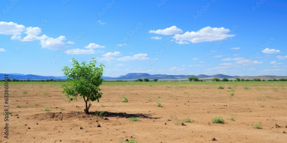 Aufkleber a lone tree in a dry field. generative ai image.