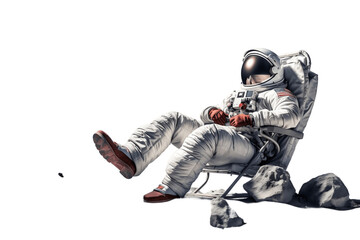 Relaxing on Lunar Surface with His Helmet Off isolated on transparent background, Generative Ai - obrazy, fototapety, plakaty