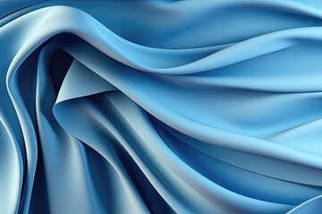 Closeup of rippled blue silk fabric. 3d render illustration