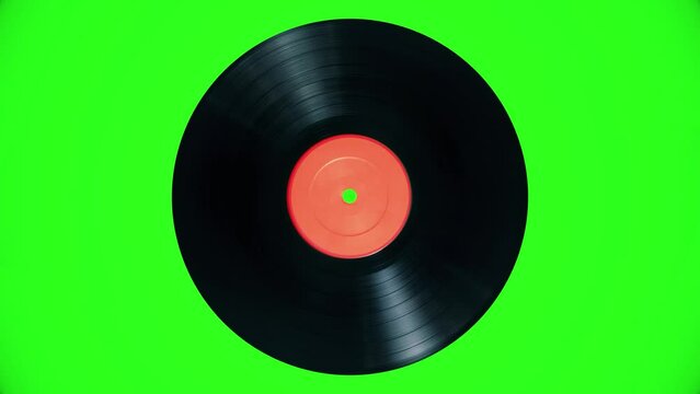 Vinyl Record is rotating on a green screen. Animation video retro vinyl on green screen background