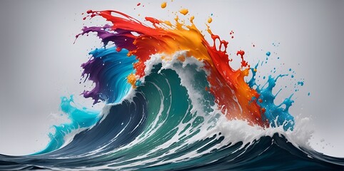 Colorful wave splash. Abstract paint. AI generated illustration