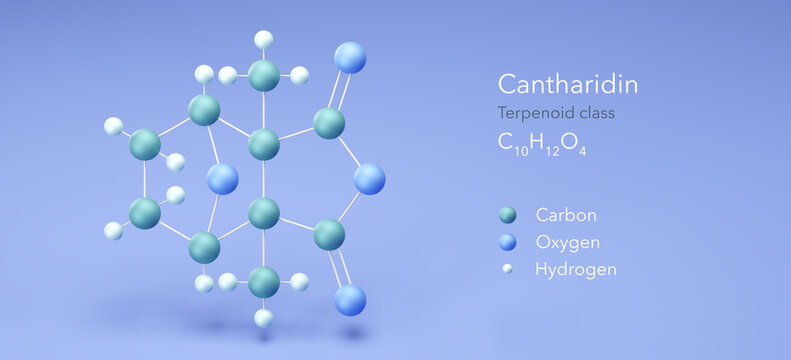 cantharidin molecule, molecular structures, terpenoid, 3d model, Structural Chemical Formula and Atoms with Color Coding