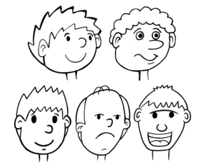 Fototapete Karikaturzeichnung face head cartoon vector illustration art set