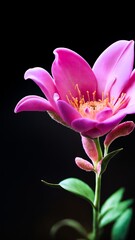 Beautiful pink magnolia flower on black background, close-up