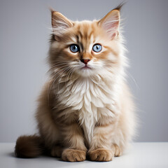 Naklejka na ściany i meble a small white beige kitten sitting down, light gray and brown.