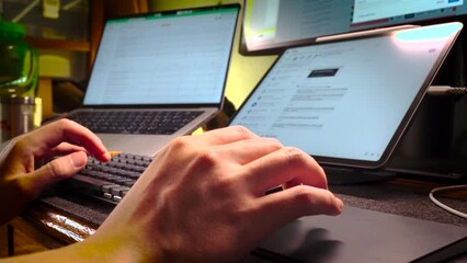 The managed work from home in the digital age is a desk with a computer, monitor, tablet, keyboard, and touchpad ready for work