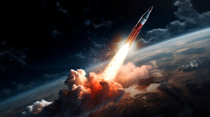 space rocket and rocket launch in the sky