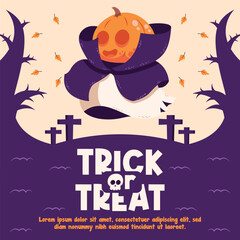 flat halloween ghost background banner social media template
