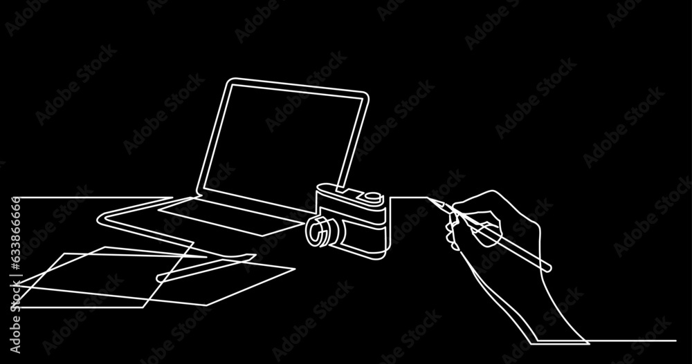 Poster continuous line drawing vector illustration with fully editable stroke of business concept sketch on