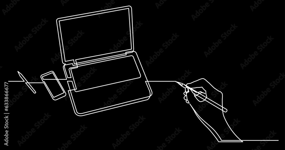 Poster continuous line drawing vector illustration with fully editable stroke of business concept sketch on