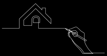 Obraz premium continuous line drawing vector illustration with FULLY EDITABLE STROKE of business concept sketch on black background