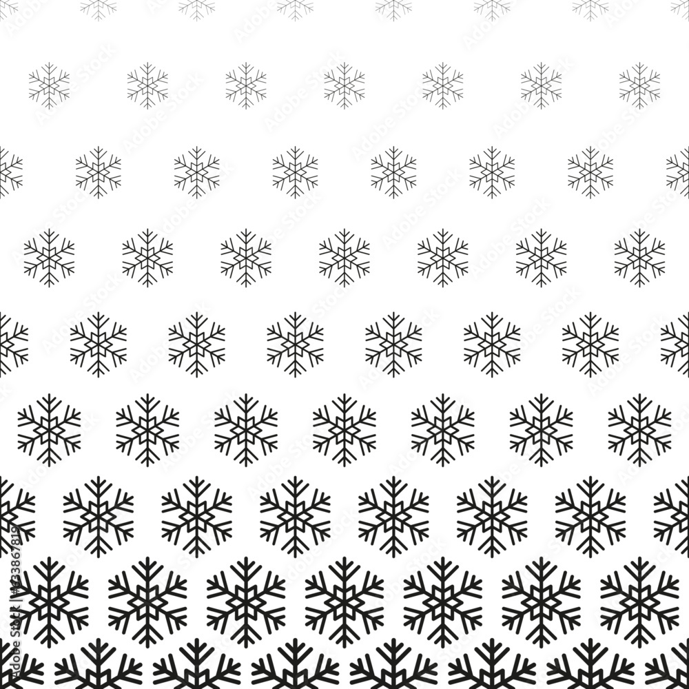 Poster snowflake seamless pattern. repeating fades degrade snowflakes background. repeated fadew geometric 
